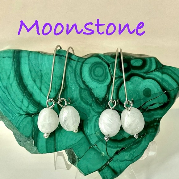 White Moonstone Drop Earrings - Picture 1 of 7